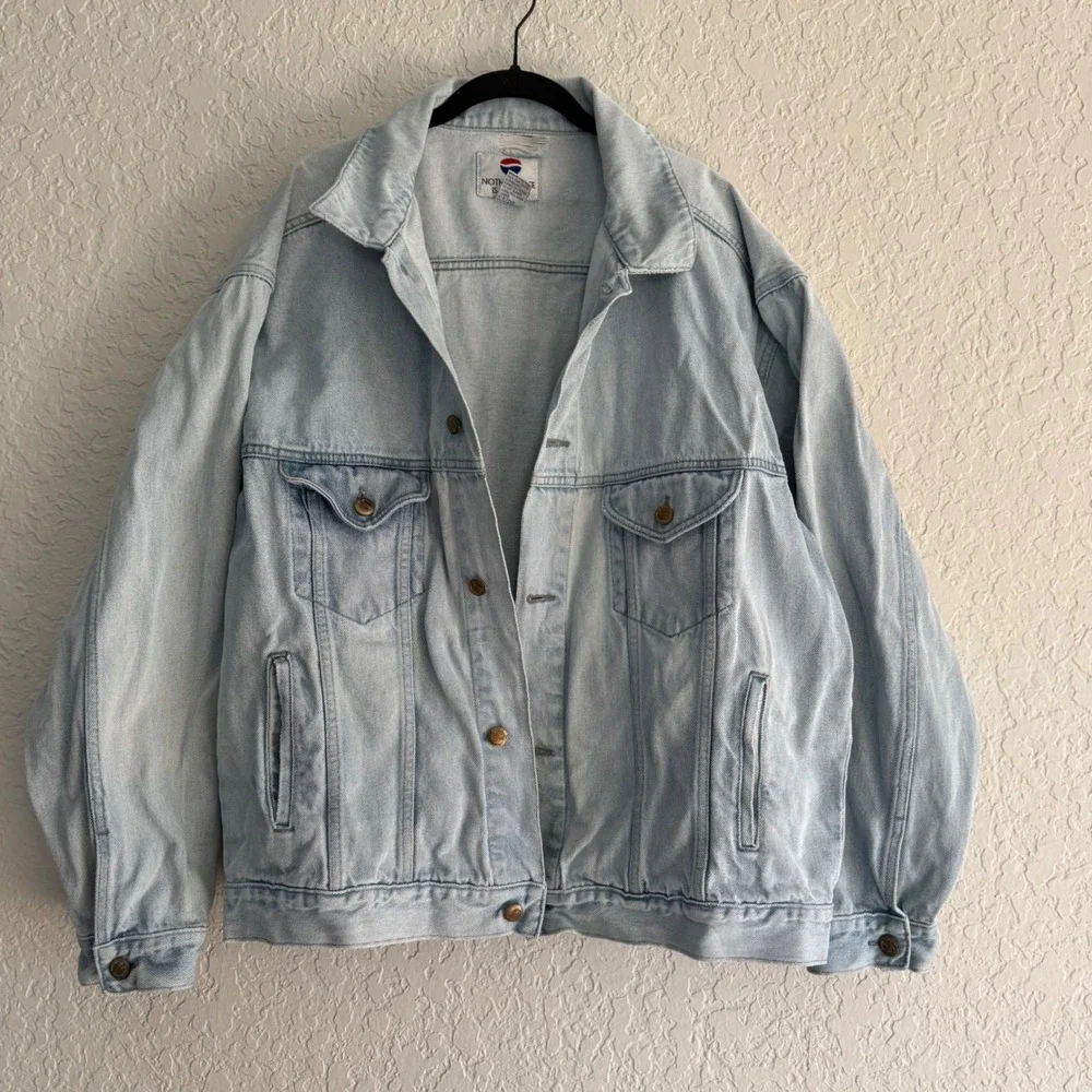 Vintage Pepsi Cola Denim Jean Jacket Long Sleeve‎ Coat Light Wash Distressed XL